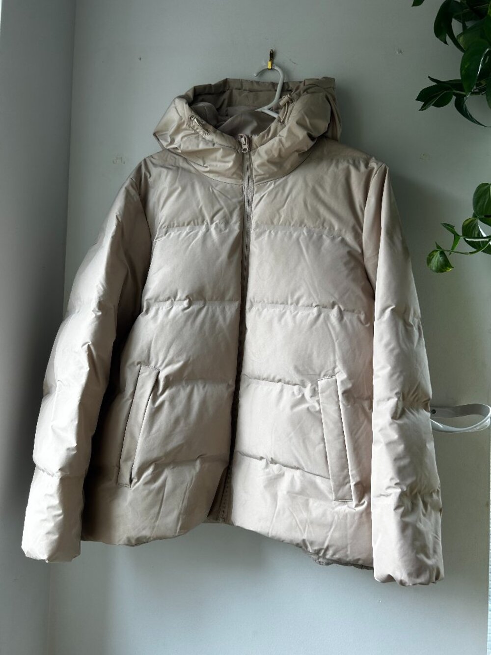 Cole Haan Beige/Cream Quilted Puff Jacket with Hood